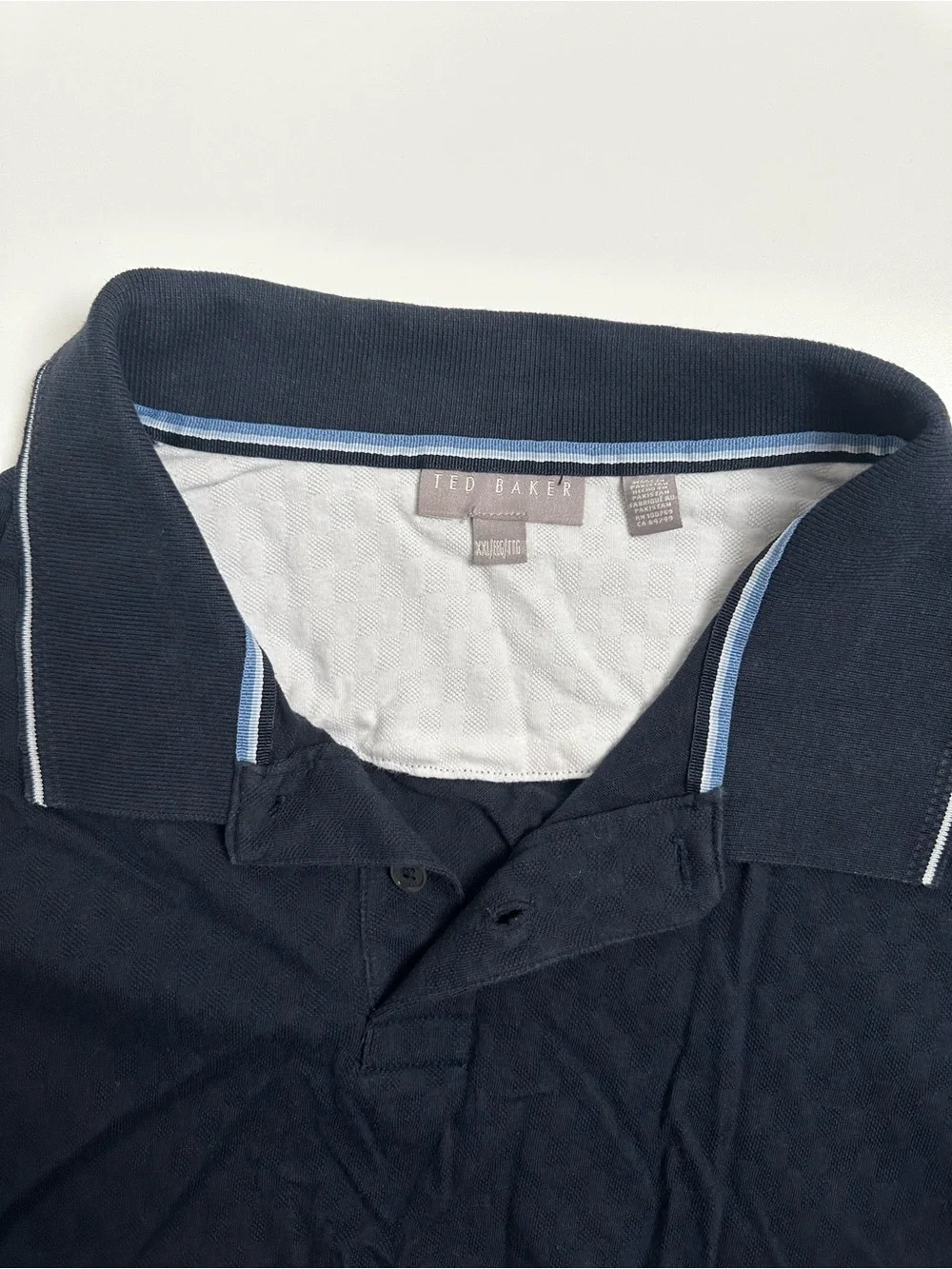 Ted Baker Men's Geometric Knit Polo Shirt XXL Navy Blue Short Sleeve